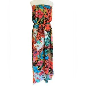 FORNARINA Made in Italy Strapless Floral Maxi Dress Colorful Italian Resortwear